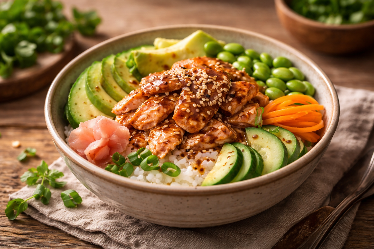 Roasted Salmon Teriyaki Poke Bowl